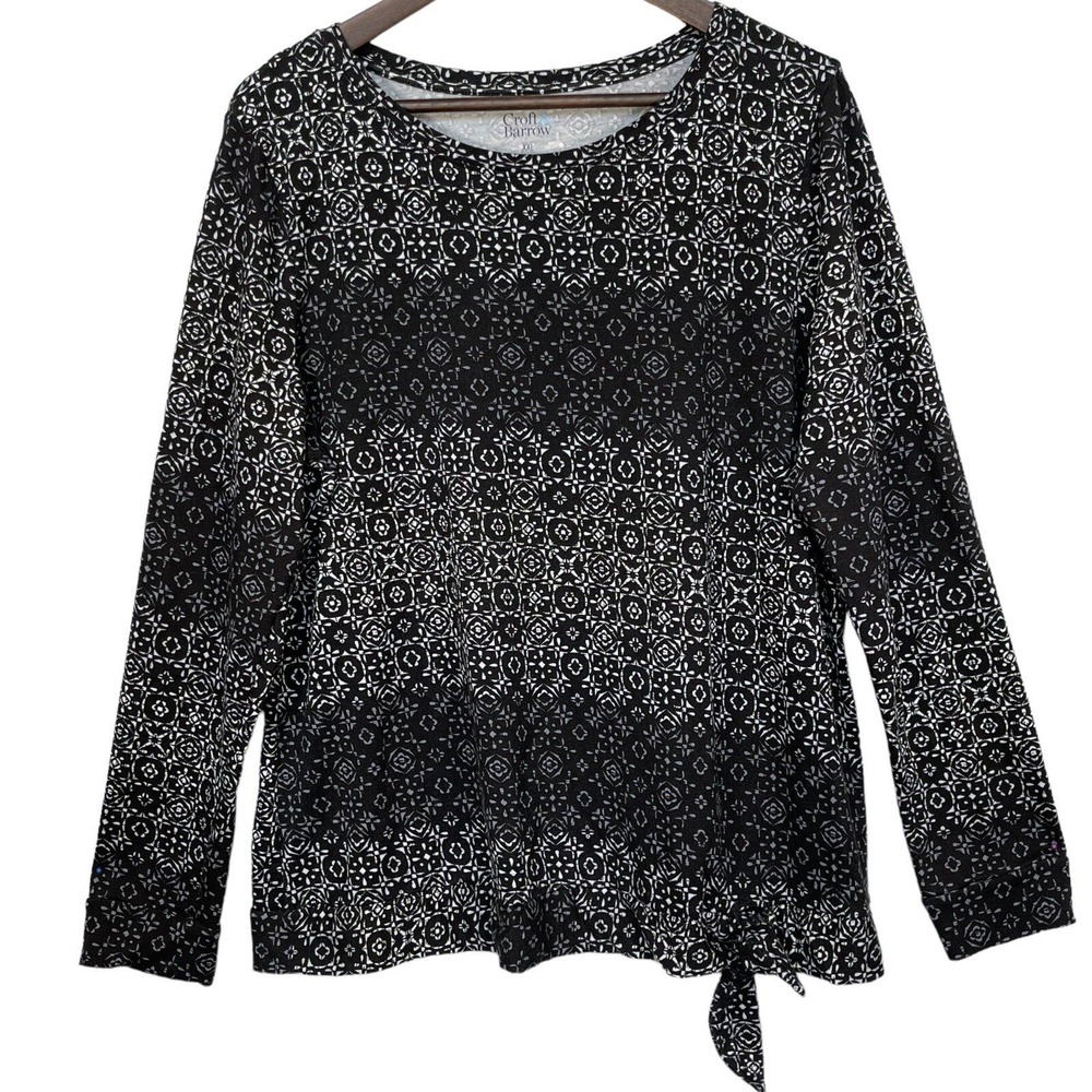 Croft & Barrow Side Tie Top Womens XXL Black White Excellent Medallion Knit
